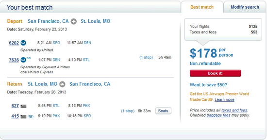 US Airways: San Francisco – St. Louis / Cleveland (and vice versa) $178. Roundtrip, including ...