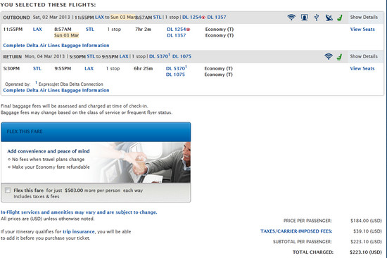 Delta: Los Angeles – St. Louis (and vice versa) $223. Roundtrip, including all Taxes – The ...