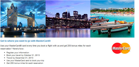 US Airways: 250 Bonus Miles with Every Reservation until December 31st, 2013 using Mastercard