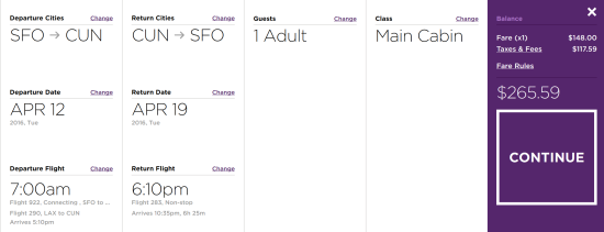San Francisco - Cancun: $265