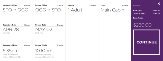 San Francisco - Maui: $280