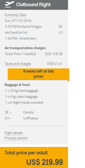 Portland - Amsterdam for $219.99