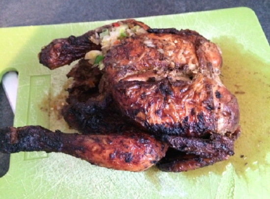 Poulet boucané (grilled whole chicken) = €10 ($11.30) - Photo: (c) 2016 - Dan Cruse