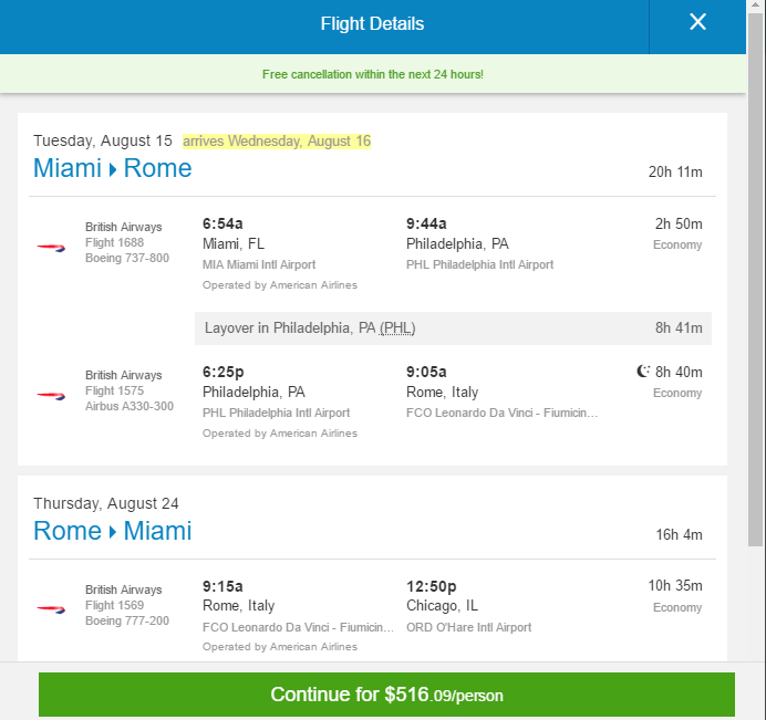 [Summer Fare] British Airways – $516: Miami – Rome, Italy. Roundtrip