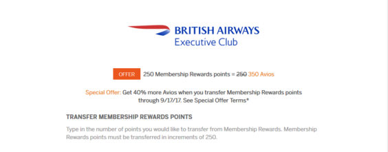 American Express Membership Rewards 40% Transfer Bonus to British Airways and Iberia.