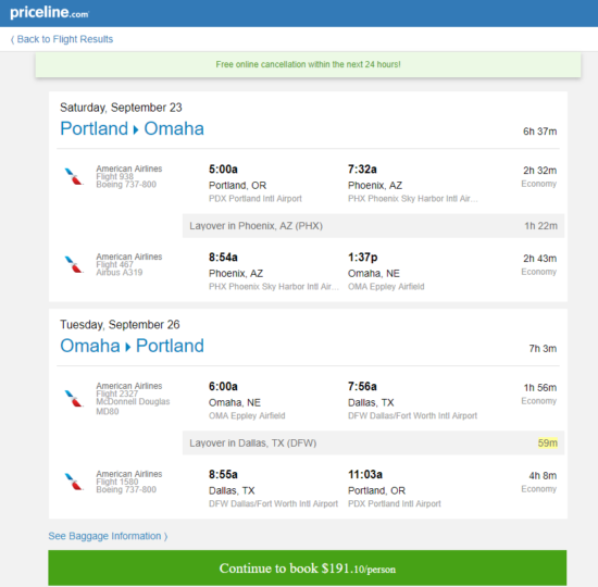 on the call airline Omaha (OMA) - (PDX) Portland ticket cancel