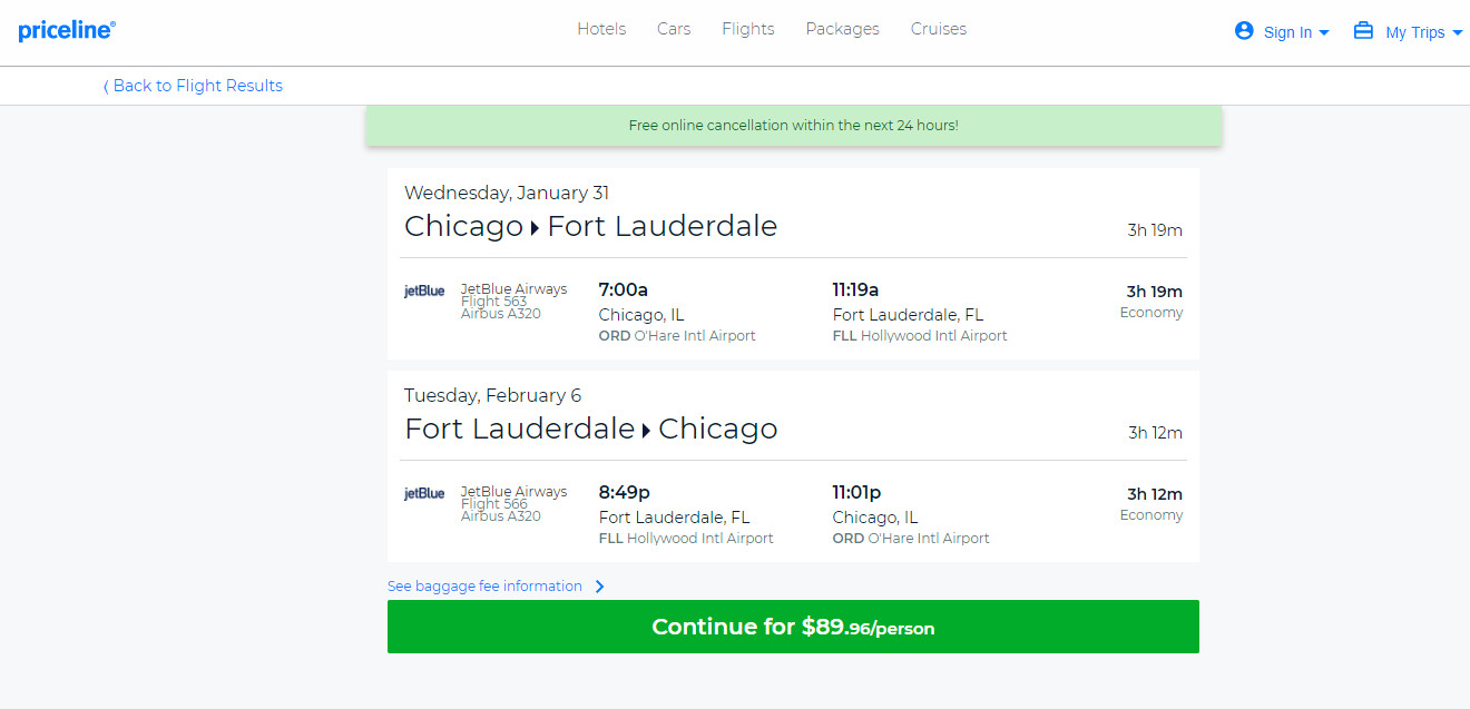 jetBlue – $90: Chicago – Fort Lauderdale (and vice versa). Roundtrip