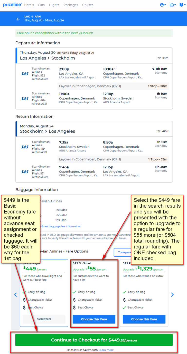 Scandinavian Airlines: Los Angeles - Stockholm, Sweden. $449 (Basic Economy) / $504 (Regular ...
