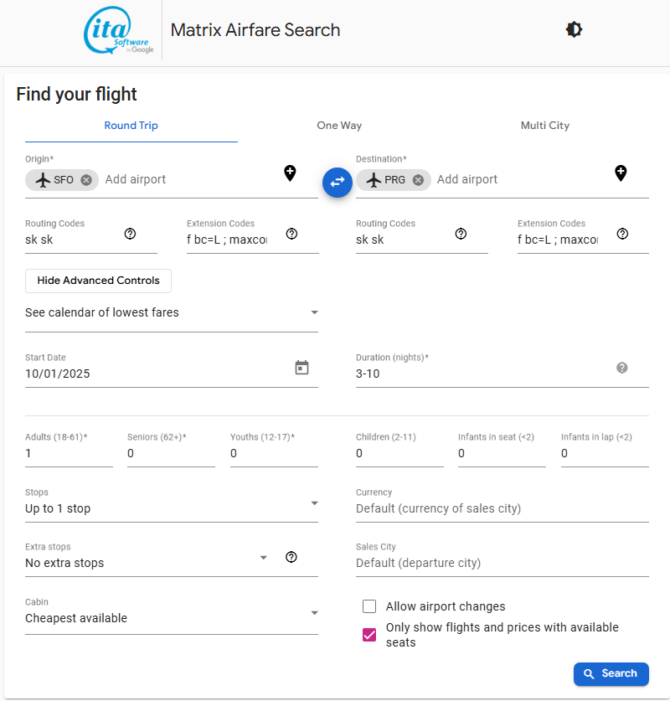 Matrix Airfare Search screenshot